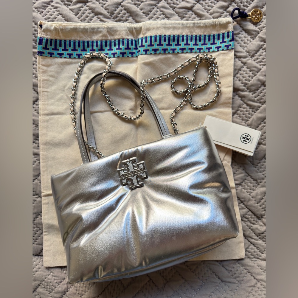 Tory Burch Britten Nylon Puffy small Tote bag removable crossbody strap puffer